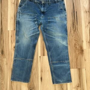 Carhartt Relaxed Fit Jeans 44x30 Blue Denim Workwear Utility Faded Distressed